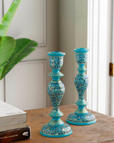 Papier Mache Candle Stands Light Blue - 9.5x4 - Eyaas
